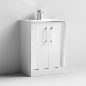 Nuie Deco Floor Standing 2-Door Vanity Unit with Basin-2 600mm Wide - Satin White