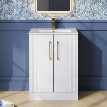 Nuie Deco Floor Standing 2-Door Vanity Unit with Basin-2 600mm Wide - Satin White