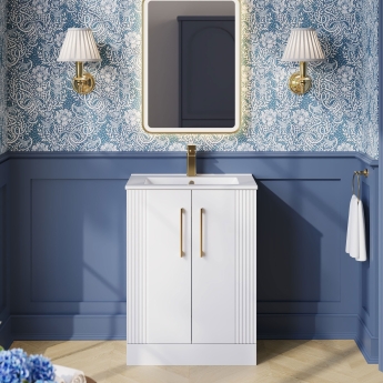 Nuie Deco Floor Standing 2-Door Vanity Unit with Basin-2 600mm Wide - Satin White | Product Image