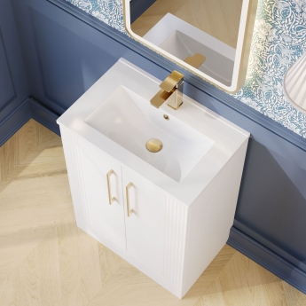 Nuie Deco Floor Standing 2-Door Vanity Unit with Basin-2 600mm Wide - Satin White | Product Image