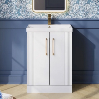Nuie Deco Floor Standing 2-Door Vanity Unit with Basin-3 600mm Wide - Satin White