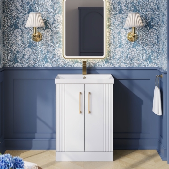 Nuie Deco Floor Standing 2-Door Vanity Unit with Basin-3 600mm Wide - Satin White | Product Image