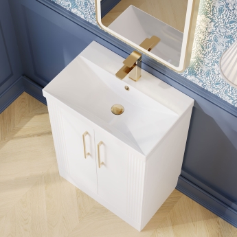 Nuie Deco Floor Standing 2-Door Vanity Unit with Basin-3 600mm Wide - Satin White | Product Image