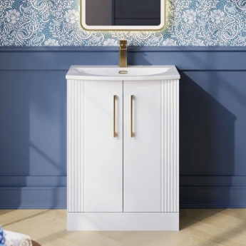 Nuie Deco Floor Standing 2-Door Vanity Unit with Basin-4 600mm Wide - Satin White