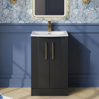 Nuie Deco Floor Standing 2-Door Vanity Unit with Basin-4 500mm Wide - Satin Anthracite