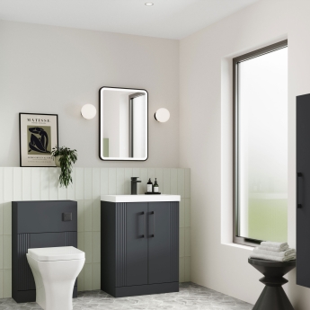 Nuie Deco Floor Standing 2-Door Vanity Unit with Basin-3 600mm Wide - Satin Anthracite | Product Image