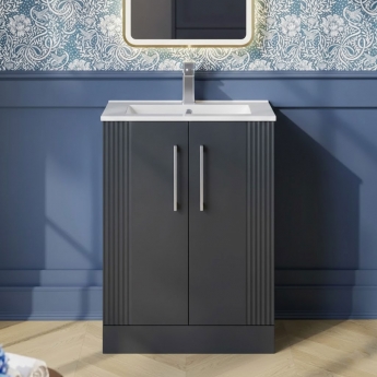 Nuie Deco Floor Standing 2-Door Vanity Unit with Basin-2 600mm Wide - Satin Anthracite