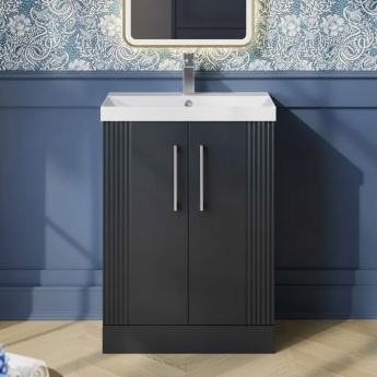 Nuie Deco Floor Standing 2-Door Vanity Unit with Basin-3 600mm Wide - Satin Anthracite