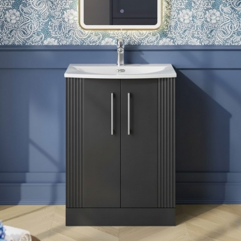 Nuie Deco Floor Standing 2-Door Vanity Unit with Basin-4 600mm Wide - Satin Anthracite