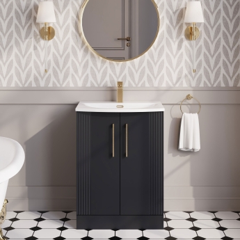 Nuie Deco Floor Standing 2-Door Vanity Unit with Basin-4 600mm Wide - Satin Anthracite | Product Image