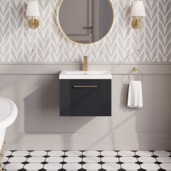 Nuie Deco Wall Hung 1-Drawer Vanity Unit with Basin-1 500mm Wide - Satin Anthracite | Product Image