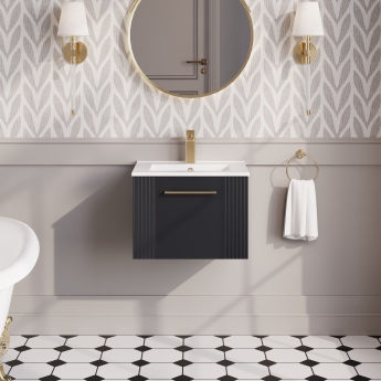 Nuie Deco Wall Hung 1-Drawer Vanity Unit with Basin-2 500mm Wide - Satin Anthracite | Product Image