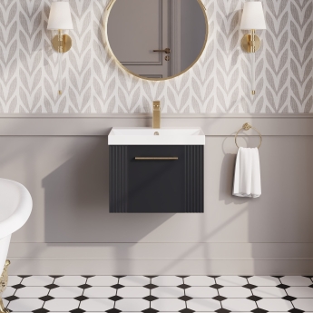 Nuie Deco Wall Hung 1-Drawer Vanity Unit with Basin-3 500mm Wide - Satin Anthracite | Product Image