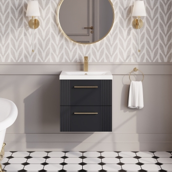 Nuie Deco Wall Hung 2-Drawer Vanity Unit with Basin-1 500mm Wide - Satin Anthracite | Product Image