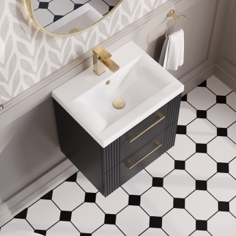 Nuie Deco Wall Hung 2-Drawer Vanity Unit with Basin-1 500mm Wide - Satin Anthracite | Product Image