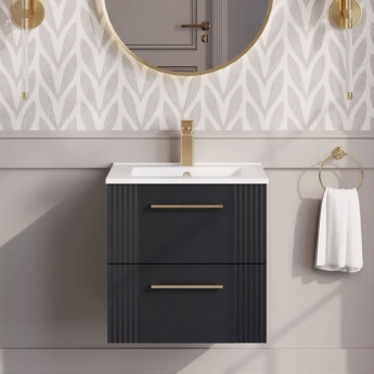 Nuie Deco Wall Hung 2-Drawer Vanity Unit with Basin-2 500mm Wide - Satin Anthracite