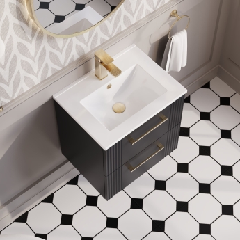 Nuie Deco Wall Hung 2-Drawer Vanity Unit with Basin-2 500mm Wide - Satin Anthracite | Product Image