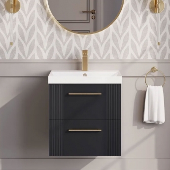 Nuie Deco Wall Hung 2-Drawer Vanity Unit with Basin-3 500mm Wide - Satin Anthracite