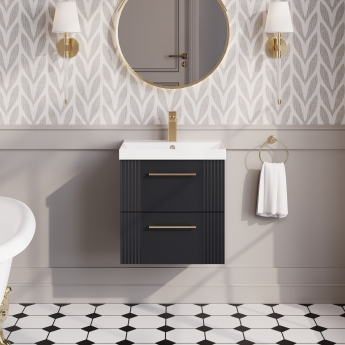 Nuie Deco Wall Hung 2-Drawer Vanity Unit with Basin-3 500mm Wide - Satin Anthracite | Product Image