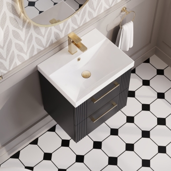 Nuie Deco Wall Hung 2-Drawer Vanity Unit with Basin-3 500mm Wide - Satin Anthracite | Product Image