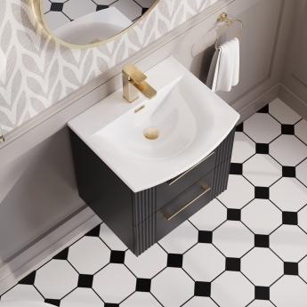 Nuie Deco Wall Hung 2-Drawer Vanity Unit with Basin-4 500mm Wide - Satin Anthracite | Product Image