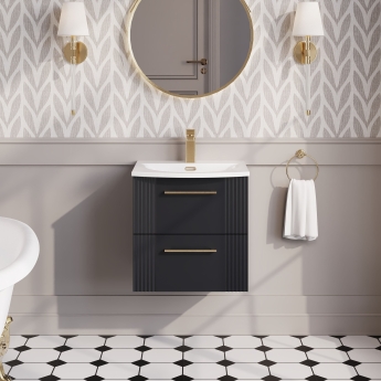 Nuie Deco Wall Hung 2-Drawer Vanity Unit with Basin-4 500mm Wide - Satin Anthracite | Product Image