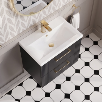 Nuie Deco Wall Hung 2-Drawer Vanity Unit with Basin-1 600mm Wide - Satin Anthracite | Product Image