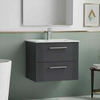 Nuie Deco Wall Hung 2-Drawer Vanity Unit with Basin-2 600mm Wide - Satin Anthracite
