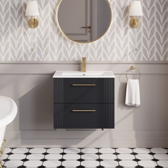 Nuie Deco Wall Hung 2-Drawer Vanity Unit with Basin-2 600mm Wide - Satin Anthracite | Product Image