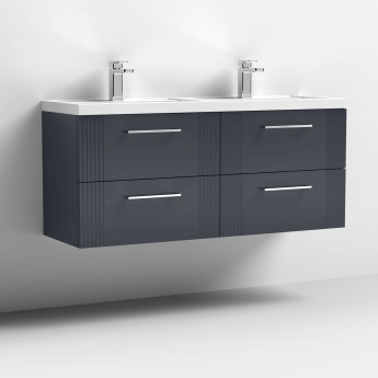 Nuie Deco Wall Hung 4-Drawer Vanity Unit with Double Polymarble Basin 1200mm Wide - Satin Anthracite