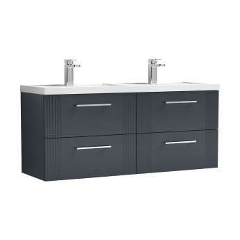 Nuie Deco Wall Hung 4-Drawer Vanity Unit with Double Polymarble Basin 1200mm Wide - Satin Anthracite