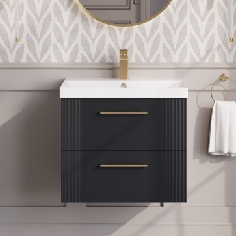 Nuie Deco Wall Hung 2-Drawer Vanity Unit with Basin-3 600mm Wide - Satin Anthracite | Product Image