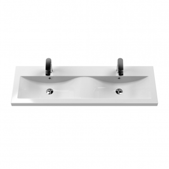 Nuie Deco Wall Hung 4-Drawer Vanity Unit with Double Ceramic Basin 1200mm Wide - Satin Grey