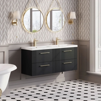 Nuie Deco Wall Hung 4-Drawer Vanity Unit with Double Ceramic Basin 1200mm Wide - Satin Anthracite