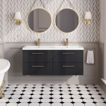 Nuie Deco Wall Hung 4-Drawer Vanity Unit with Double Ceramic Basin 1200mm Wide - Satin Anthracite