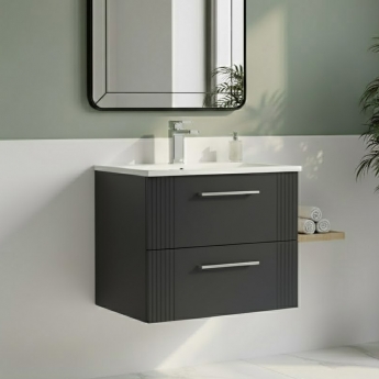 Nuie Deco Wall Hung 2-Drawer Vanity Unit with Basin-4 600mm Wide - Satin Anthracite