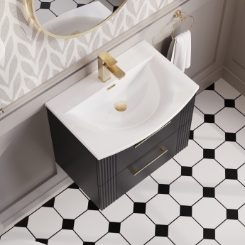 Nuie Deco Wall Hung 2-Drawer Vanity Unit with Basin-4 600mm Wide - Satin Anthracite | Product Image