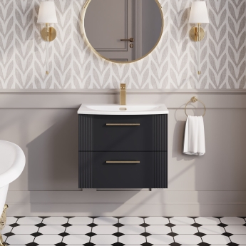 Nuie Deco Wall Hung 2-Drawer Vanity Unit with Basin-4 600mm Wide - Satin Anthracite | Product Image