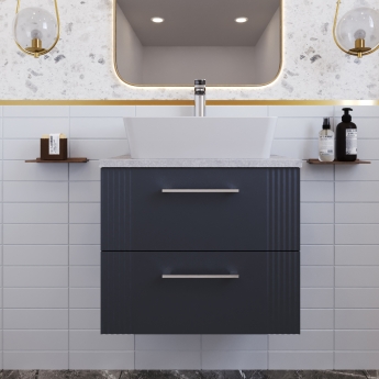 Nuie Deco Wall Hung 2-Drawer Vanity Unit with Bellato Grey Worktop 600mm Wide - Satin Anthracite