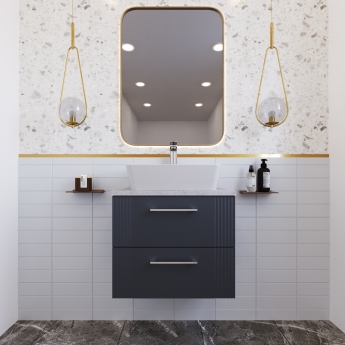 Nuie Deco Wall Hung 2-Drawer Vanity Unit with Bellato Grey Worktop 600mm Wide - Satin Blue