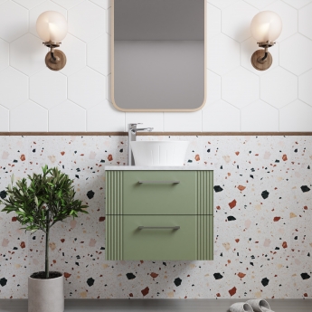 Nuie Deco Wall Hung 2-Drawer Vanity Unit with Bellato Grey Worktop 600mm Wide - Satin Blue