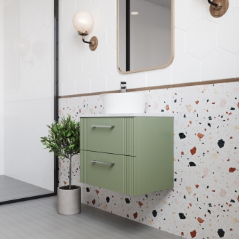 Nuie Deco Wall Hung 2-Drawer Vanity Unit with Bellato Grey Worktop 600mm Wide - Satin Blue