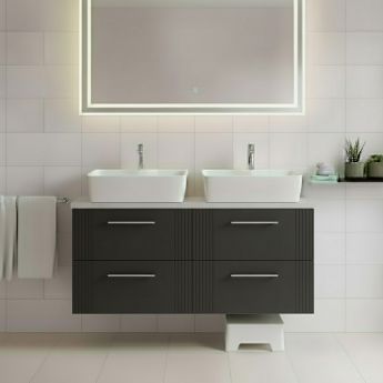 Nuie Deco Wall Hung 4-Drawer Vanity Unit with Bellato Grey Worktop 1200mm Wide - Satin Anthracite | Product Image