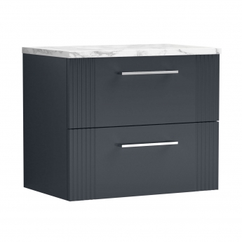 Nuie Deco Wall Hung 2-Drawer Vanity Unit with Carrera Marble Worktop 600mm Wide - Satin Anthracite | Product Image