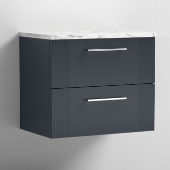 Nuie Deco Wall Hung 2-Drawer Vanity Unit with Carrera Marble Worktop 600mm Wide - Satin Anthracite | Product Image