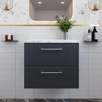 Nuie Deco Wall Hung 2-Drawer Vanity Unit with Carrera Marble Worktop 600mm Wide - Satin Anthracite | Product Image
