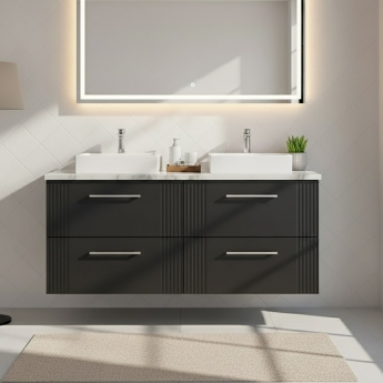 Nuie Deco Wall Hung 4-Drawer Vanity Unit with Carrera Marble Worktop 1200mm Wide - Satin Anthracite | Product Image