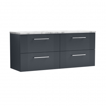 Nuie Deco Wall Hung 4-Drawer Vanity Unit with Carrera Marble Worktop 1200mm Wide - Satin Anthracite | Product Image