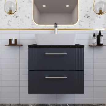 Nuie Deco Wall Hung 2-Drawer Vanity Unit with Sparkling Black Worktop 600mm Wide - Satin Anthracite