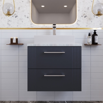 Nuie Deco Wall Hung 2-Drawer Vanity Unit with Sparkling White Worktop 600mm Wide - Satin Anthracite